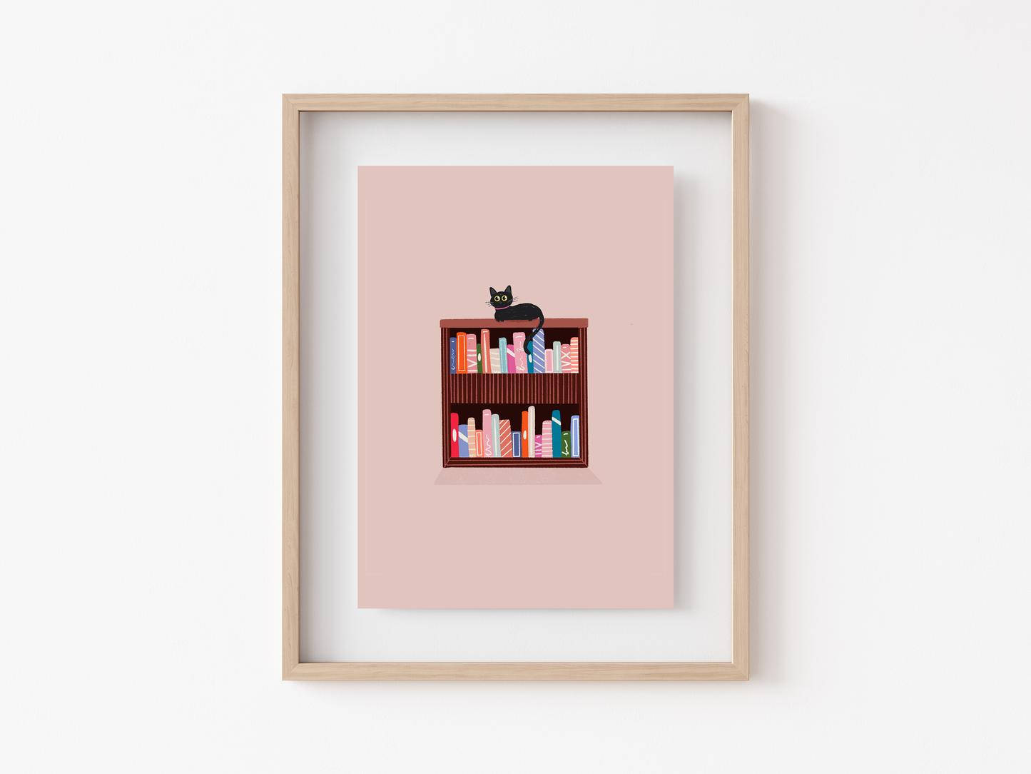 Black Cat Bookshelf Print