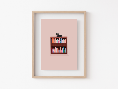 Black Cat Bookshelf Print
