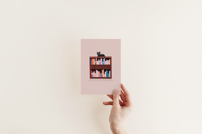 Black Cat Bookshelf Print